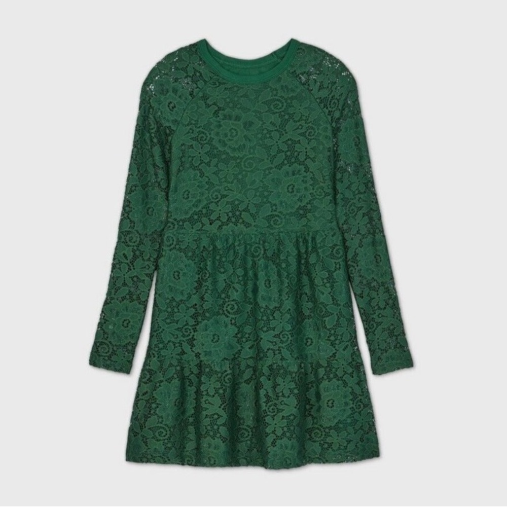 Art Class Green Lace Long Sleeve Dress Medium 7/8